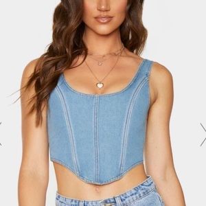 Light Wash Denim Lace Up Corset